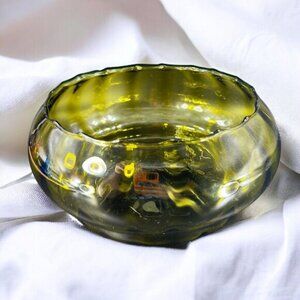 Vintage Empoli Italian Glass Large Bowl Dish Centerpiece Hand Blown‎ Green Italy